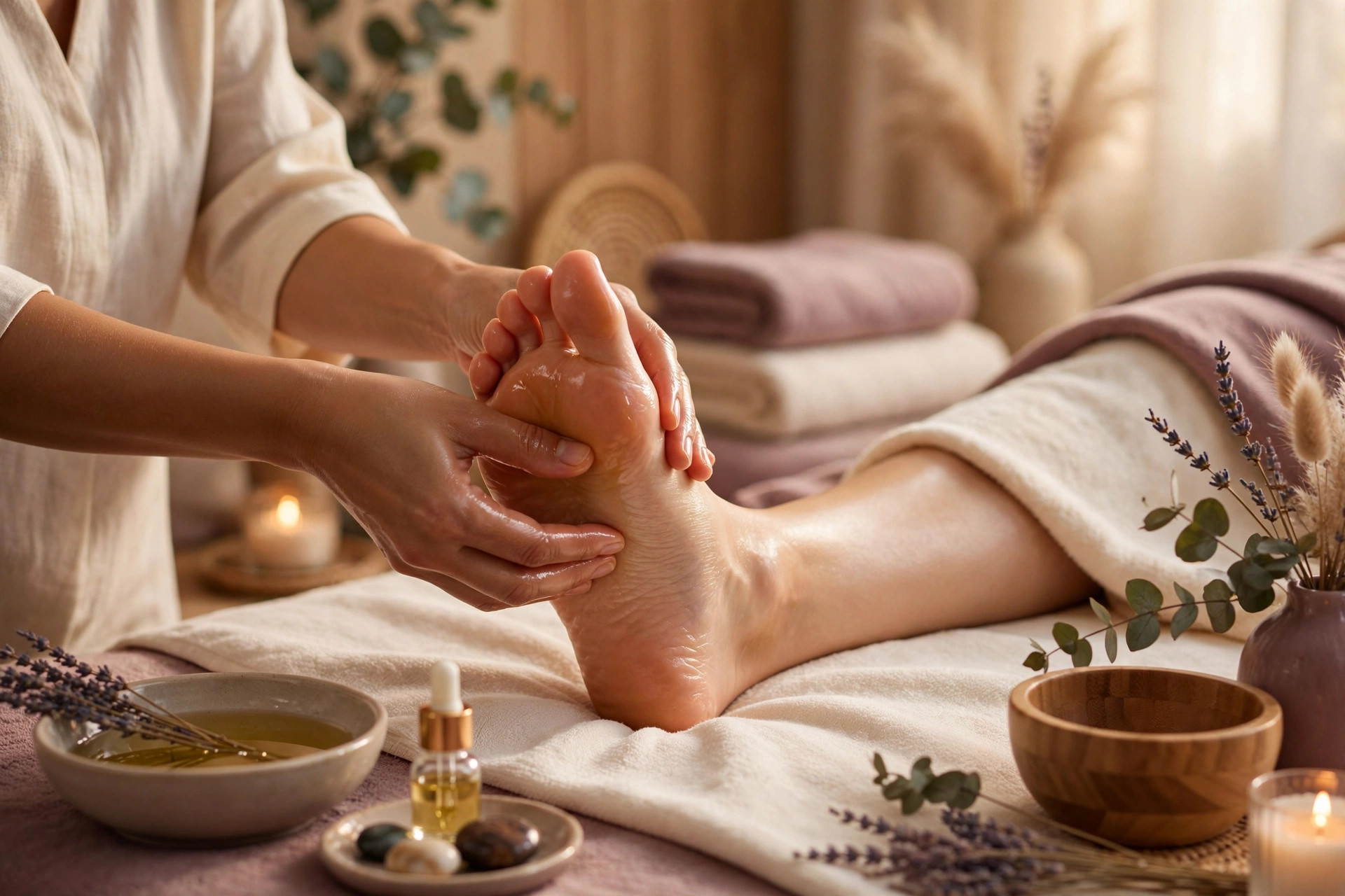 Masaje de reflexología en los pies